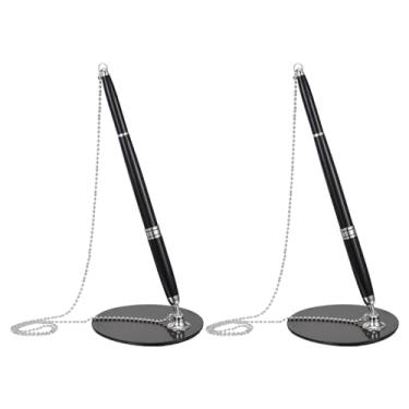 Imagem de PATIKIL Caneta segura com corrente e suporte de caneta adesiva, 2 peças de caneta de balcão de recepção com suporte de caneta de segurança para escritório, banco de hotel, saguão, preto, prata