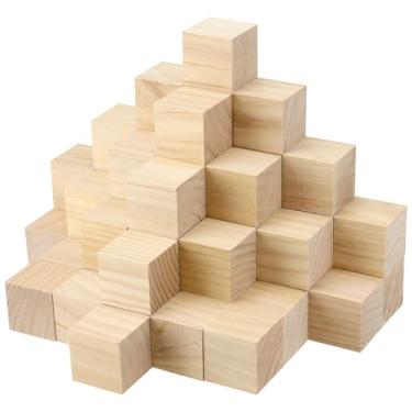 Imagem de PINGEUI 70 Peças De Cubos Madeira 2 X Polegadas, Blocos Quadrados Inacabados, Pequenos Maciça Para Artesanato, Projetos Diy
