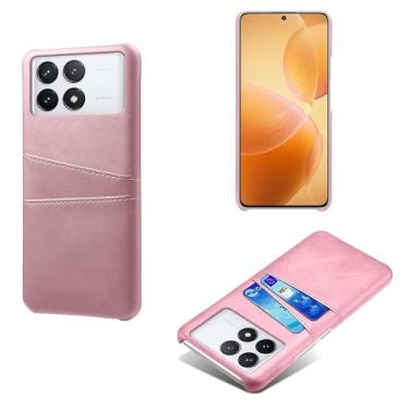 Imagem de Capas Compatível com Xiaomi POCO X6 PRO,Caso de couro PU-Tampa de telefone a prova de choque com 2 slots de cartão,Proteção anti-impressão digital e anti-gota-Pink