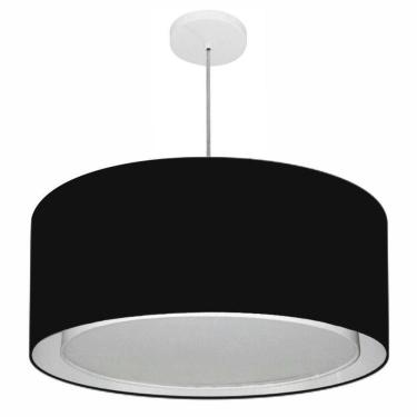 Imagem de Lustre Pendente Cilíndrico Duplo Vivare Md-4291 Cúpula Em Tecido 60x30cm - Bivolt Preto 127/220v
