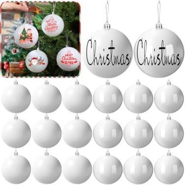 Imagem de Wettarn Conjunto de 24 peças de enfeites de bola branca de Natal de 10 cm com tampa, corda fosca e brilhante, para decoração de árvore de Natal, artesanato faça você mesmo, decoração de festa de fim