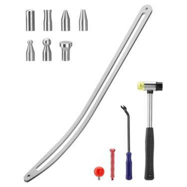 Imagem de TRUCFUSION Ferramenta de remoção de amassados de carro sem pintura, kit de remoção de danos do para-lama automotivo, conjunto de reparo de carroceria, haste de gancho curvada para barra de cabra