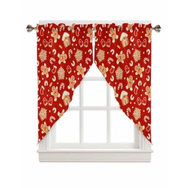 Imagem de Saias de Natal para cortinas vermelhas de janelas, conjuntos de cozinha de homem de gengibre, bolso de varão sobre a pia, para sala de estar, quarto, 91 x 91 cm, 2 painéis