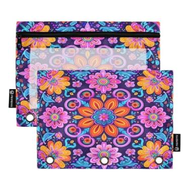 Imagem de Wassud Estojo de lápis de cores neon brilhantes para fichário de 3 anéis, bolsa transparente com zíper liso, estojo de lápis padrão, pacote com 2