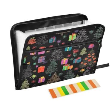 Imagem de Wassud Árvores de Natal e presentes com 13 bolsos, organizador de arquivos sanfonados, pastas expansíveis com abas e adesivos, organizador de pastas de documentos de recibo de papel tamanho carta A4