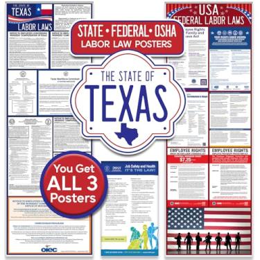 Imagem de 2025 All-in-One Labor Law Poster Pack of 2 – Texas State Federal OSHA Compliant Workplace Posters Laminated Employee Rights Minimum Wage Sign HR Office Compliance Bulletin Board Business Regulation