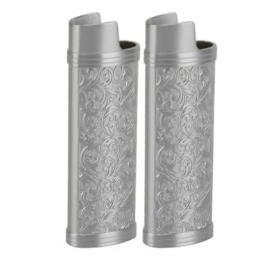 Imagem de Akozon 2 Peças Capa de Isqueiro de Liga de Zinco Com Estampa Floral Estilo Vintage – Proteção Elegante para Seu Isqueiro (Cinza)