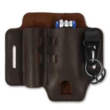 Imagem de MABCIRY Bainha multiferramenta para cinto, coldre multiuso de couro, organizador de cinto EDC prático com coldre de lanterna e suporte de chaves, organizador de bolso EDC para uso diário ao ar livre