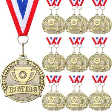 Imagem de Kenning 20 medalhas de ouro de 5 cm Great Job para prêmios, medalhas de vencedor de ouro a granel com fitas de pescoço, troféu de metal, presente de prêmio para participação de graduação escolar