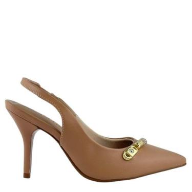 Imagem de Sapato Beira Rio Feminino Scarpin Aberto Strass, Nude, 35