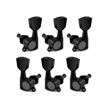 Imagem de Holmer Pegs de ajuste de corda selada Máquinas de ajuste Grover Machine Heads Tuners Chaves de ajuste Vintage Keystone Style 3 Left 3 Right para guitarra elétrica ou guitarra acústica preta.