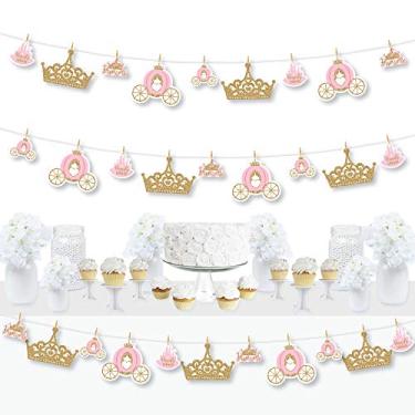 Imagem de Big Dot of Happiness Coroa de Princesa Pequena – Decorações para chá de bebê ou festa de aniversário de princesa rosa e dourada – Bandeira de guirlanda – 44 peças