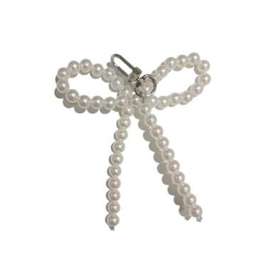 Imagem de Chaveiro prata coração pérola laço Y2k chaveiro laço doce saco chaves carro pingentes acessórios para mulheres meninas, Branco, P