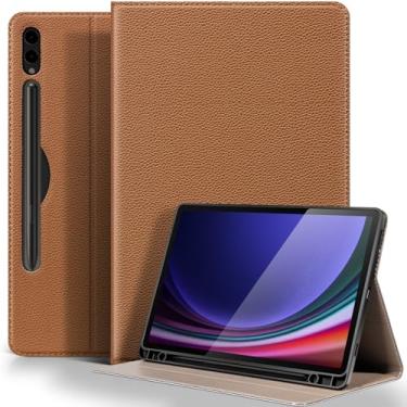 Imagem de XFYKJIN Capa de couro para Samsung Galaxy Tab A9 Plus de 11 polegadas com suporte para lápis, capa protetora à prova de choque ajustável inteligente premium flip para tablet, marrom