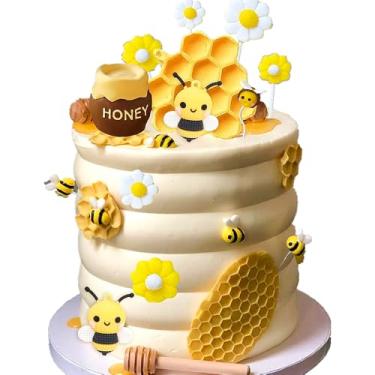 Imagem de JeVenis Cute Bee Cake Decorations Honey Comb Decorations Bee Cupcake Toppers Abejitas Para Decoracion Daisy Flower Cake Topper for Baby Shower Birthday Bridal Shower