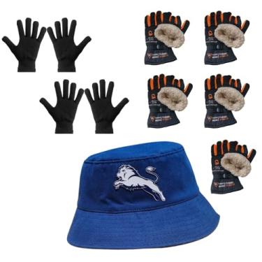 Imagem de Luva Básica, Luva de Moto Forrada, Chapeu Bucket - Kit's (2 Luva Preta + 5 Luva de Moto Laranja + 1 Chapeu Azul)