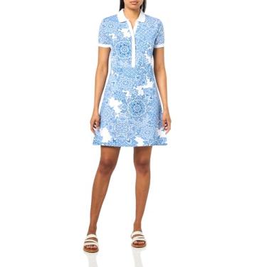 Imagem de Nautica Vestido feminino de manga curta polo com gola, Branco brilhante multi, PP