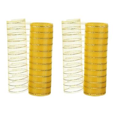 Imagem de PATIKIL 2 fitas decorativas de malha, 25,4 cm x 25,4 m, rolo de fita metálica para decoração de guirlanda de árvore de Natal, dourado