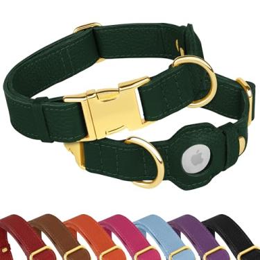 Imagem de Coleira Airtag de couro para cães - Coleira macia para cães com suporte Apple AirTag e fivela de metal - Coleiras de segurança GPS para animais de estimação para cães pequenos, médios e grandes, rosa