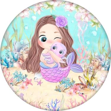 Imagem de Painel Festa Infantil Menina Decoração Aniversário Sereia Redondo em Tecido Sublimado Premium (Lilás Florido)