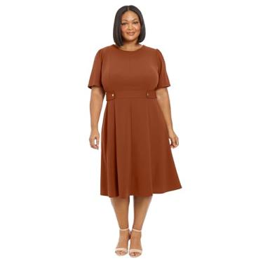Imagem de London Times Midi feminino de crepe de manga curta com detalhe de botão de cintura, Cedro, 54