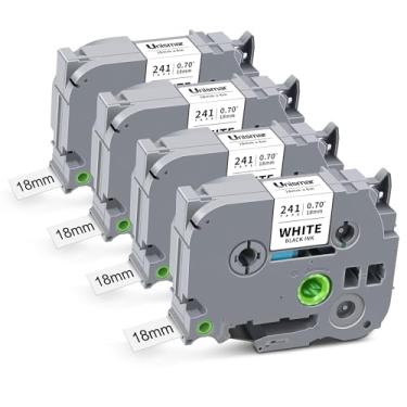 Imagem de Pacote com 4 fitas TZe-241 TZ 18 mm 0,7 polegadas branco laminado compatível com Brother P Touch TZe-241 TZ-241 TZe241 Fita de etiqueta Use para Ptouch PT-D400 D410 D600 D610BT etiquetadora 3/4