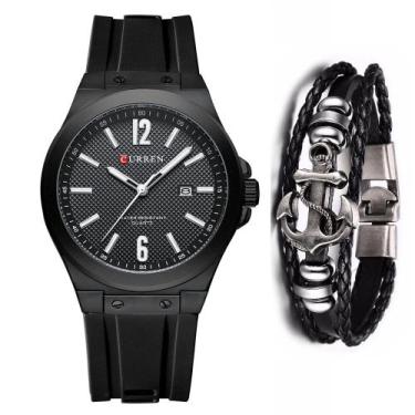 Imagem de Relógio Curren Luxo Casual Masculino + Pulseira Couro Âncora