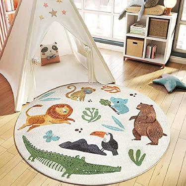 Imagem de LIULA Tapete redondo, animais fofos, grande, antiderrapante, supermacio, para quarto de crianças, sala de jogos, quarto de bebê, tapete circular lavável educacional para decoração de quarto de casa