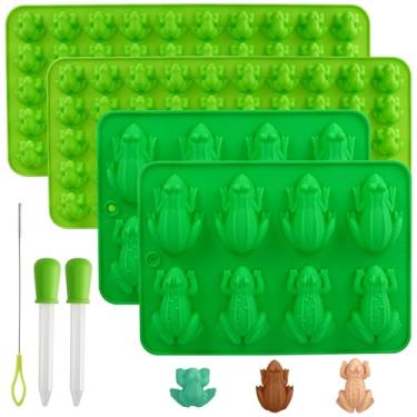 Imagem de WATUNID 4 peças de moldes de chocolate de sapo de silicone, sapos de chocolate, molde de doces com 2 peças conta-gotas e pincel para aniversário, decoração de bolo, festa de feiticeiro, sapos de