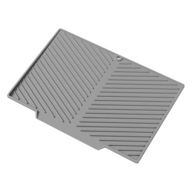 Imagem de Tapete de secagem de louça, tapete de secagem de pratos de silicone para balcão de cozinha, sem silp, resistente ao calor, dreno seguro para lava-louças com dreno embutido (37 x 26 cm, cinza)