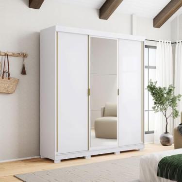 Imagem de Guarda Roupa Casal Heros 3 Portas de Correr Dupla Face com Espelho MDF Branco/Terracota G98 - Gran Belo