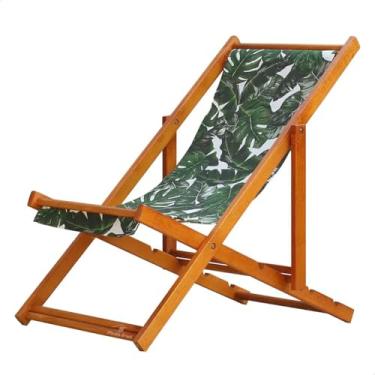 Imagem de Espreguiçadeira Portátil de Madeira Maciça – Para Piscina, Sem Braço, Envernizada (Folhas Verdes)