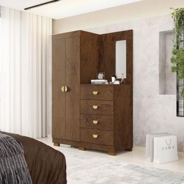 Imagem de Cômoda Roupeiro Allure 4 Gavetas 1 Espelho 2 Portas com Prateleiras Nogueira G98 - Gran Belo
