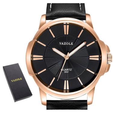 Imagem de Relógio Masculino Preto Yazole 332 Bronze Couro + Estojo