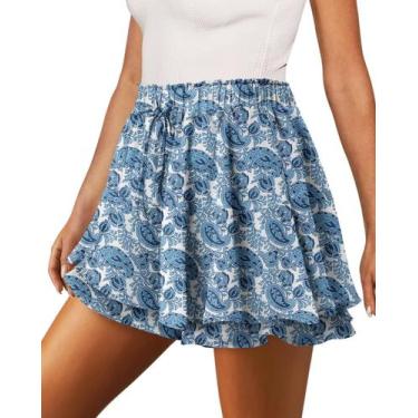 Imagem de Shorts Onlypuff Flowy Chiffon Ruffle Skorts azuis para mulheres