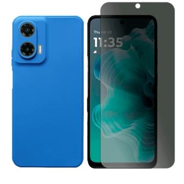 Imagem de GR Global Revolution, Capa Aveludada Para Motorola Moto G35 + Pelicula Privacidade Cor:Azul-royal