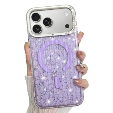 Imagem de Bonoma Capa para iPhone 17 Pro Max, traseira de cristal fosco, suporte magnético para capa MagSafe à prova de choque, proteção de canto para meninas e mulheres - roxo
