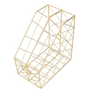 Imagem de Munefe suporte de revista de mesa, organizador de arquivo de metal geométrico moderno, organizador de arquivo de revista de mesa de economia de espaço de metal para pasta de (2 compartimentos