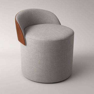 Imagem de Puff Encosto Corino Linho Sala Orgânico Quarto Redondo Banco Cinza