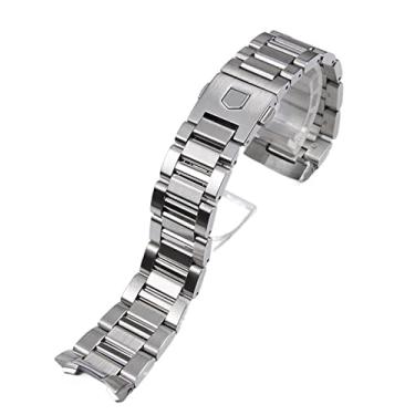 Imagem de FULNES Pulseira de relógio de metal de 24 mm para Tag Heuer Série Calera Acessórios de relógio Pulseira Aço Prata Sólido Aço Inoxidável 22 mm Pulseiras (Cor: 22 mm)