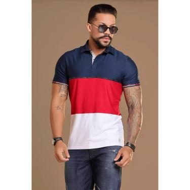Imagem de Camisa Polo Masculina Pit Bull Recortes azul/vermelho/branco 88124-Masculino