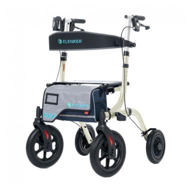 Imagem de Andador All-Terrain Rollator com Assento, Rodas Dianteiras de 30 cm Não Pneumáticas, Design Dobrável e Compacto, ELENKER, Champanhe