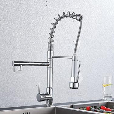 Imagem de Torneira de cozinha de primavera puxe pulverizador lateral bico duplo de alça única misturador torneira de pia 360 torneiras de cozinha de rotação, cromo huipentou, china
