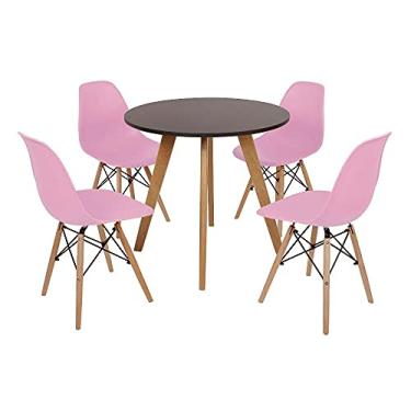 Imagem de Mesa Laura 80cm Preta + 4 Cadeiras Eames Eiffel - Rosa