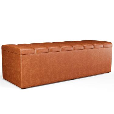 Imagem de Calçadeira Recamier Baú Para Cama De Casal King Dália 195x50 cm W01 Couríssimo Camel - Lyam