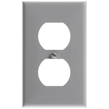 Imagem de Leviton Placa de parede de receptáculo de dispositivo duplex de 1 gangue, tamanho padrão, nylon termoplástico, suporte para dispositivo, 80703-GY, cinza
