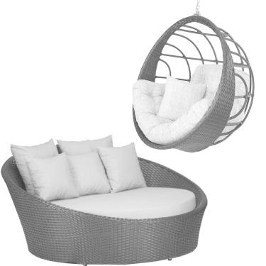 Imagem de Kit Balanço Ninho e Chaise Hungria em Alumínio para Área, Jardim, Piscina - Trama