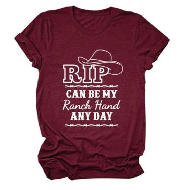Imagem de Rip Can Be My Ranch Hand Any Day Camiseta feminina com padrão de chapéu jeans engraçado com dizeres estampados camisetas country music pulôver tops, Vencedor, 3G