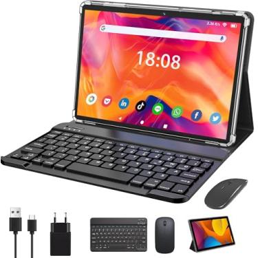 Imagem de 10,36 polegadas Tablet com Caso, Teclado e Mouse, Android 12 Tablet, 8GB +256GB, Processador 8-Core, WiFi, Bluetooth, Câmera 5MP+13MP, 6500mAh, Cinza