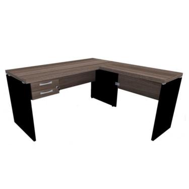 Imagem de Mesa Secretaria Pe40 150X134X60 Em L Com 2 Gavetas Walnut E Preto Pandin